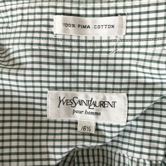 Yves Saint Laurent Men's Pima Cotton Green Check Button Down Shirt Size Large - Picture 4 of 4